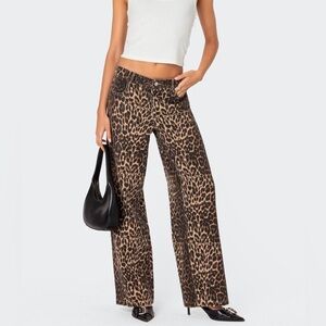 Edkited low rise Leopard Print Wide-Leg Pants